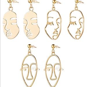 🔥 3 Set Geometric Retro Face Earrings 🔥